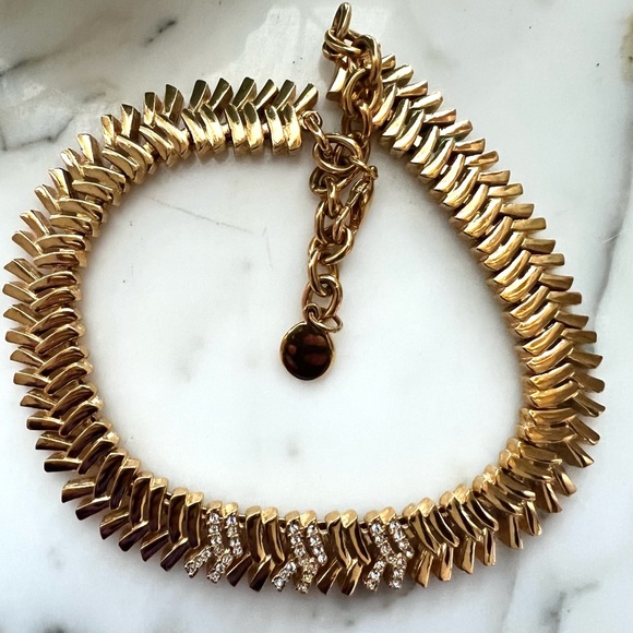 Heavy Gold Bold Necklace with Rhinestone Accents - Picture 3 of 8